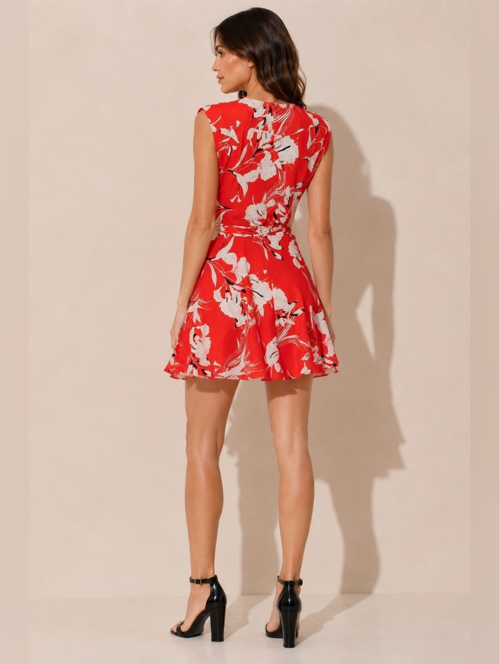 Super cute and femiine Yumi Kim Red Floral Wrap Dress with White flower print - Picture 2 of 7